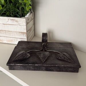 Metal Silent Butler/Crumb Caddy Box with Leaf Design Vintage